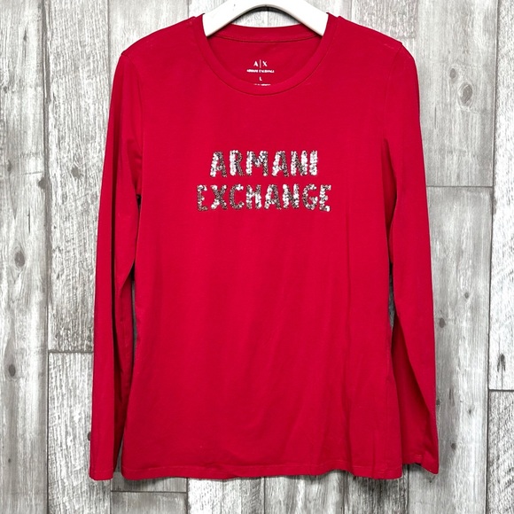 Armani Exchange Long Sleeve Sequin Tee [555] - Picture 1 of 9